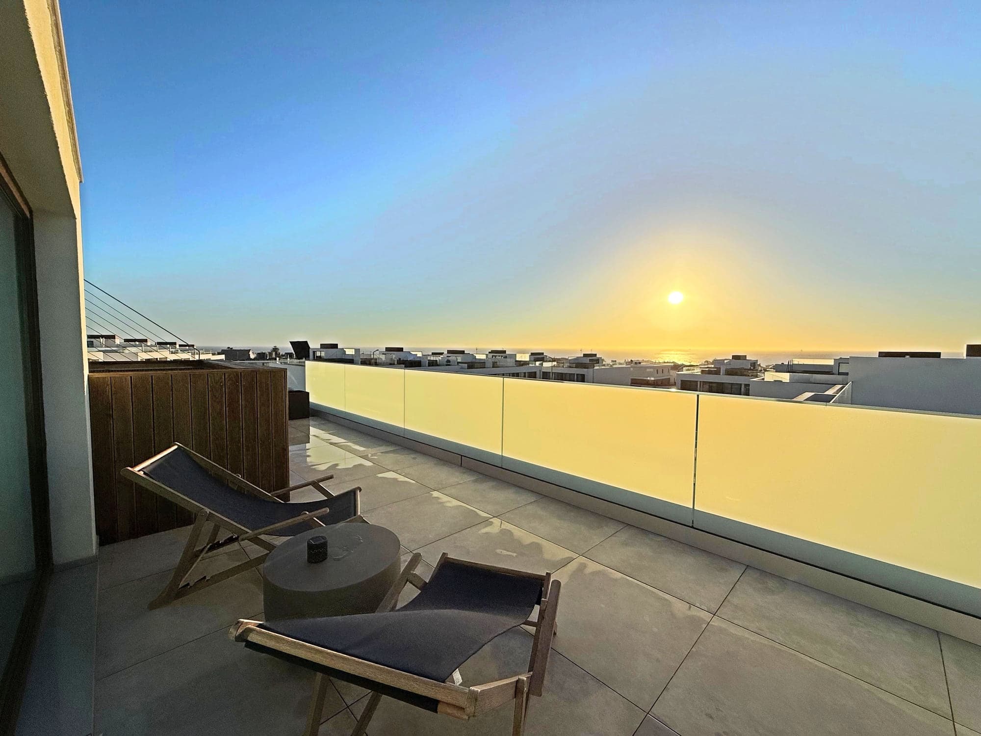 Two sun loungers on the private terrace at Blue Cove facing the Atlantic