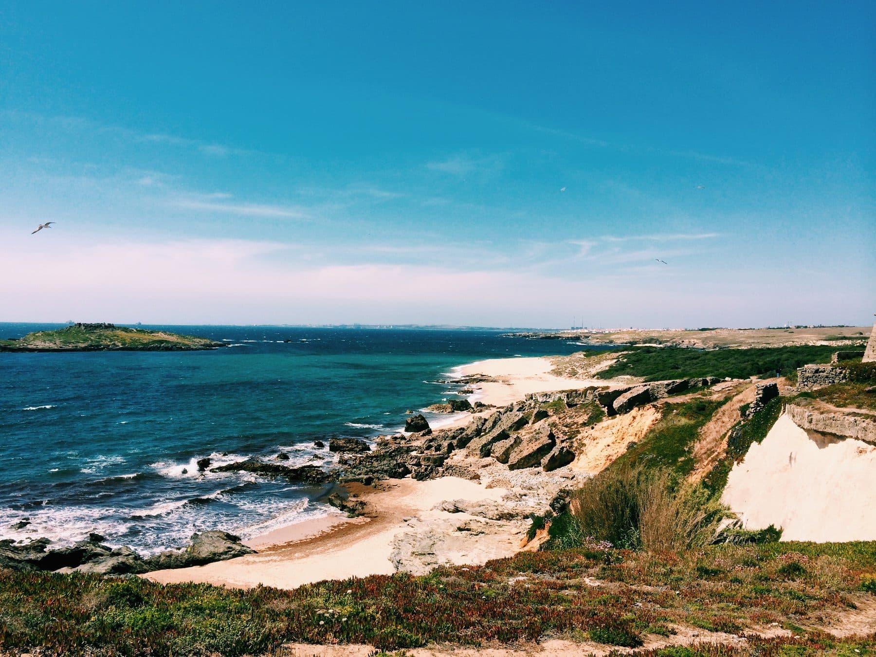 The beach looking out to Pessegueiro Island and the fort